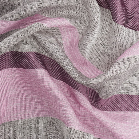 Voile à œillets 100% polyester L145 x H245 cm rayé gris, rose et violet