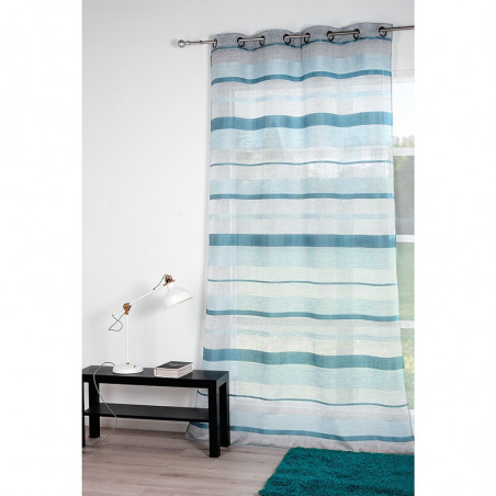 Voilage à Oeillets Bleu Gris Rayé - 145x245 cm - Léger et Décoratif